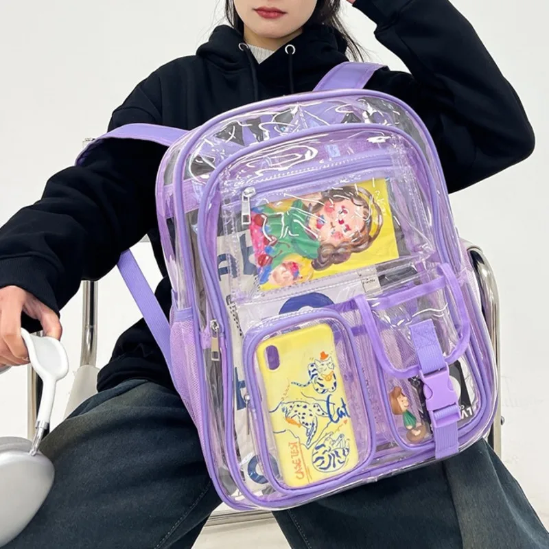 Y2K Itabag Korean Transparent Backpacks PVC Bag Double Layer Multi Pocket Student Transparent High Capacity Backpacks Itabag New