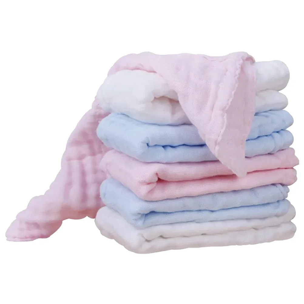 

6Pcs Solid Color Pure Cotton Gauze Baby Towel Quick Dry Feeding Facecloth Nursing Towel for Infant Daily Care Portable Compact