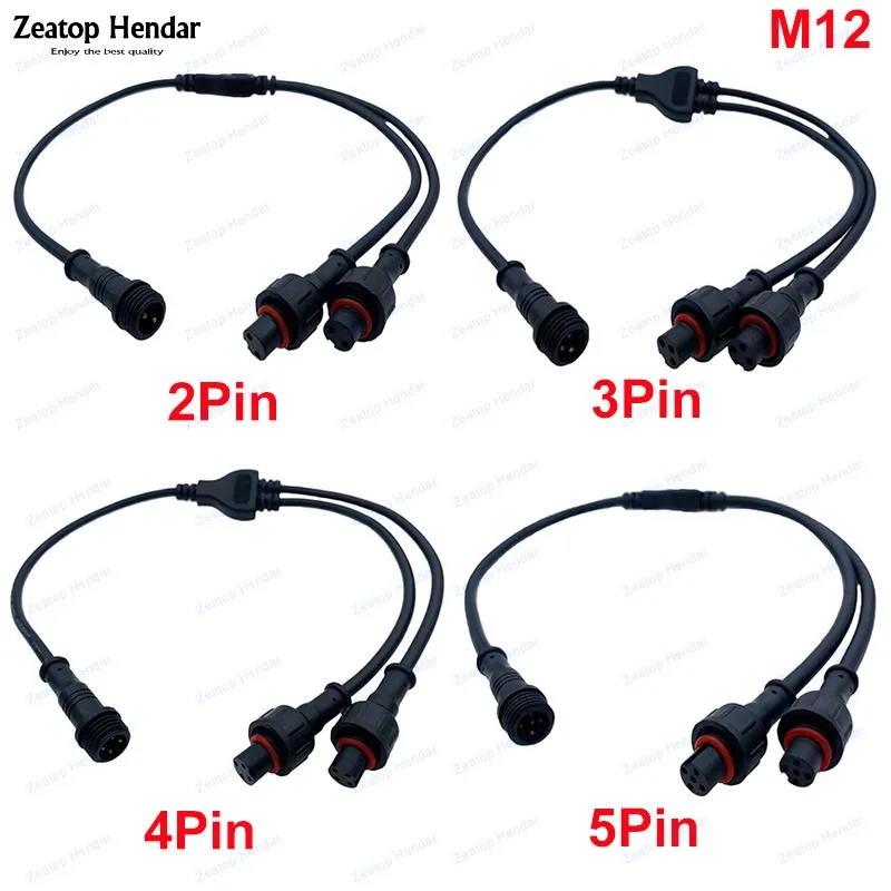 1Pcs M12 2 3 4 5 Pin Waterproof 1 Male to 2 Female / 3Female Y Splitter Cable Adapter Plug IP65 for LED Strips Light Connector