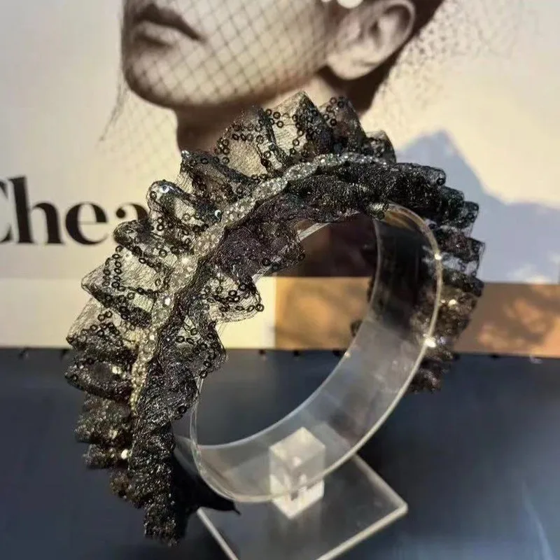 

Легкие роскошные кружевные аксессуары для волос со стразами и блестками, высококачественная повязка на голову для женщин