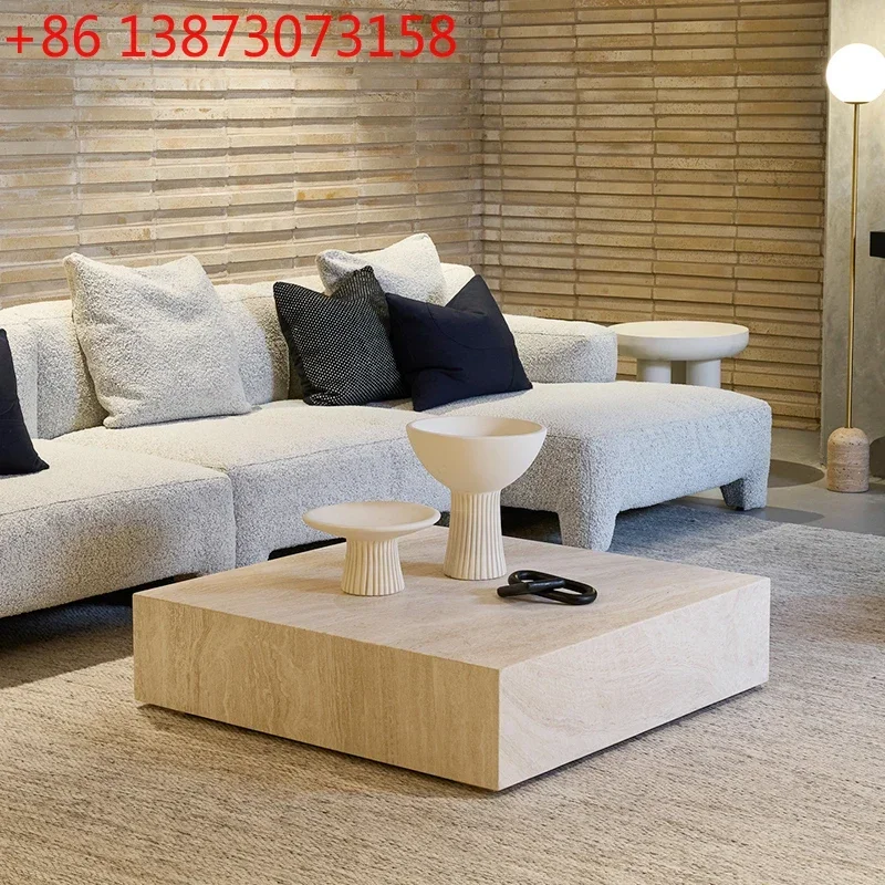 Nordic natural travertine coffee table low tea table light luxury high-end large apartment living room square tea table