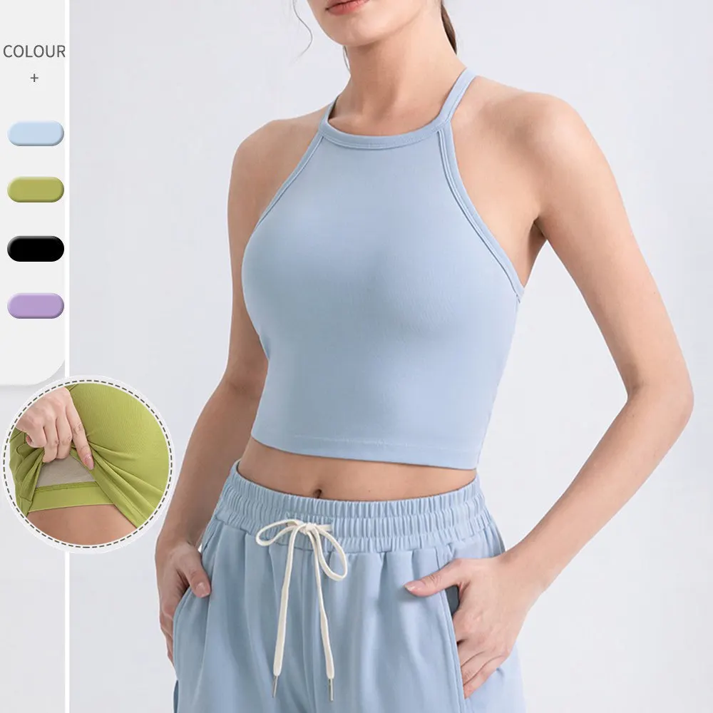 Women Beauty Back Sports Tank Top With Built In Bra Shockproof Slim Fit Yoga Running Fitness Tops