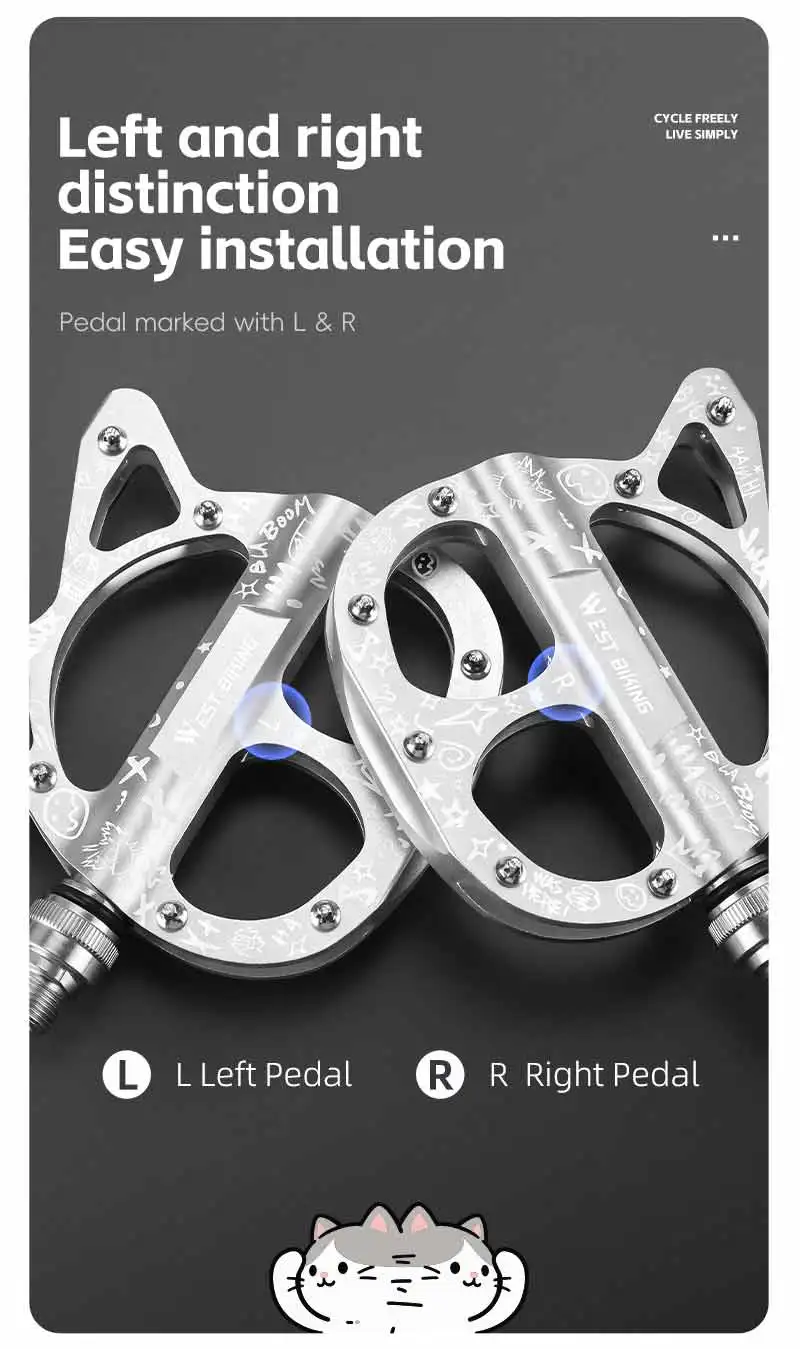 WEST BIKING Schnellspannpedale für Falträder, Katzenform, Aluminiumlegierung, rutschfeste Pedale, Fahrradzubehör für Frauen und Mädchen – Detail 16