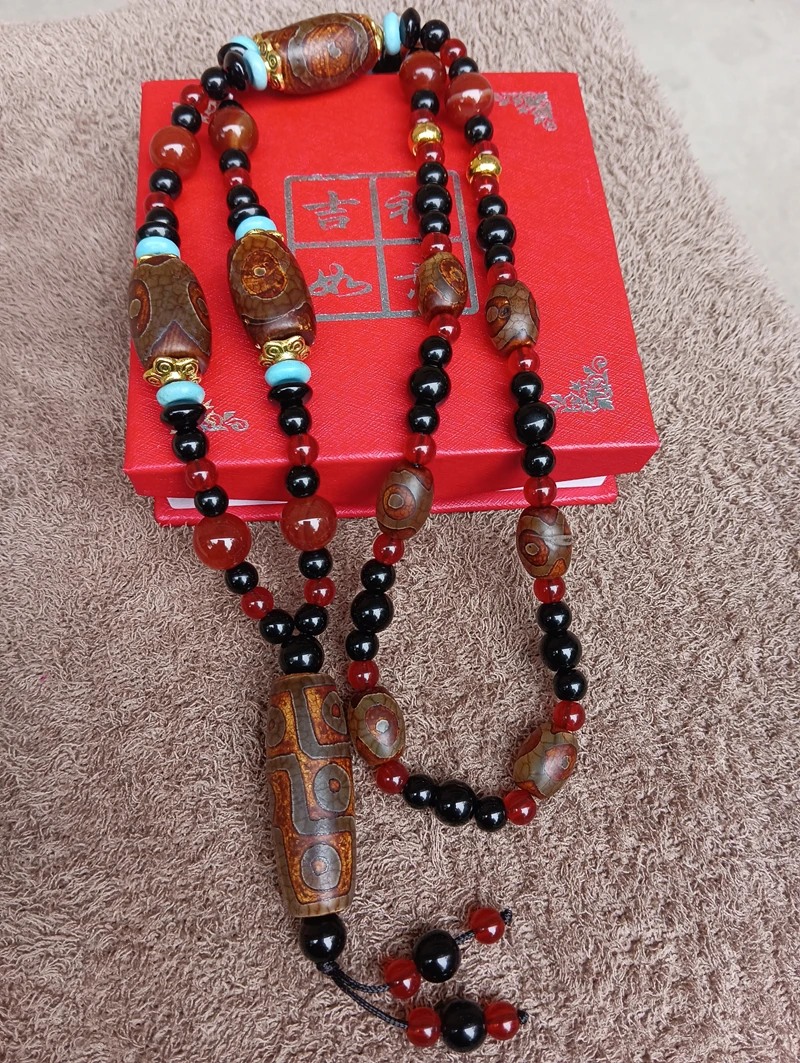 Magical Tibetan Dzi Bead Pendant Amulet 9 Eyes Hanging Protective Bless Energy 3 Eyes Agate Necklace