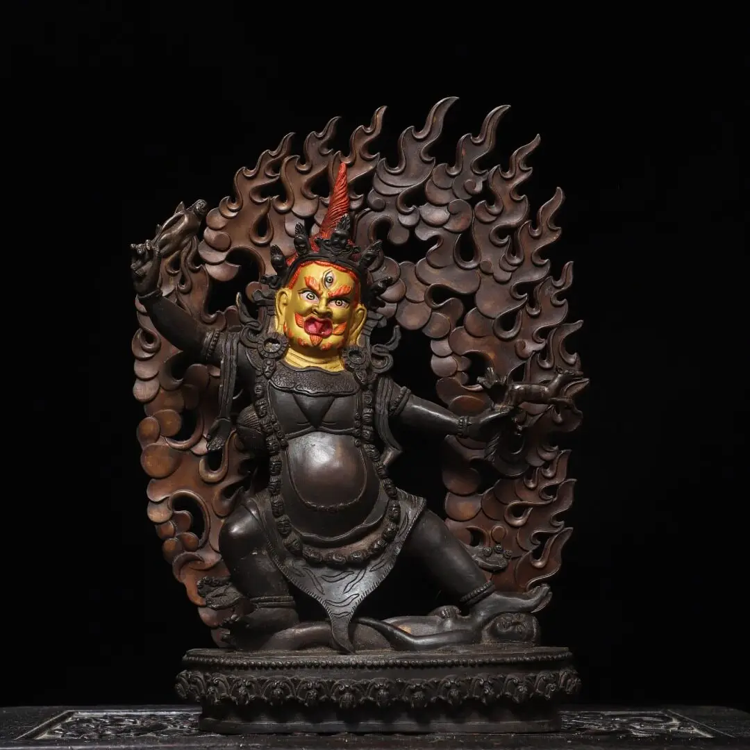 Handmade Brass Gold Gilded Wrathful Padmasambhava Vajrapani Statue Home Office Altar Decor