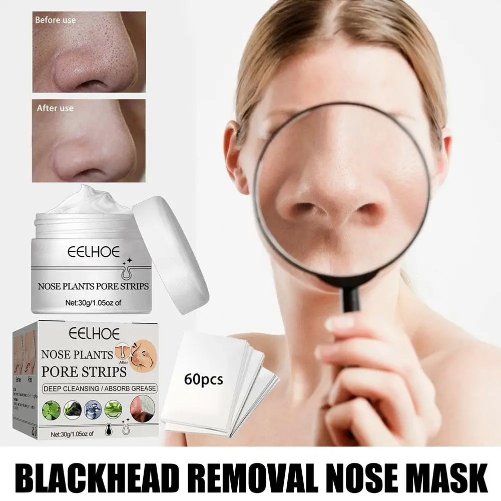 30g Blackhead Removing Nasal Mask + 60pcs Peelable Nose Sticker Powerful Blackhead Removal Deep Cleansing Shrink Pore