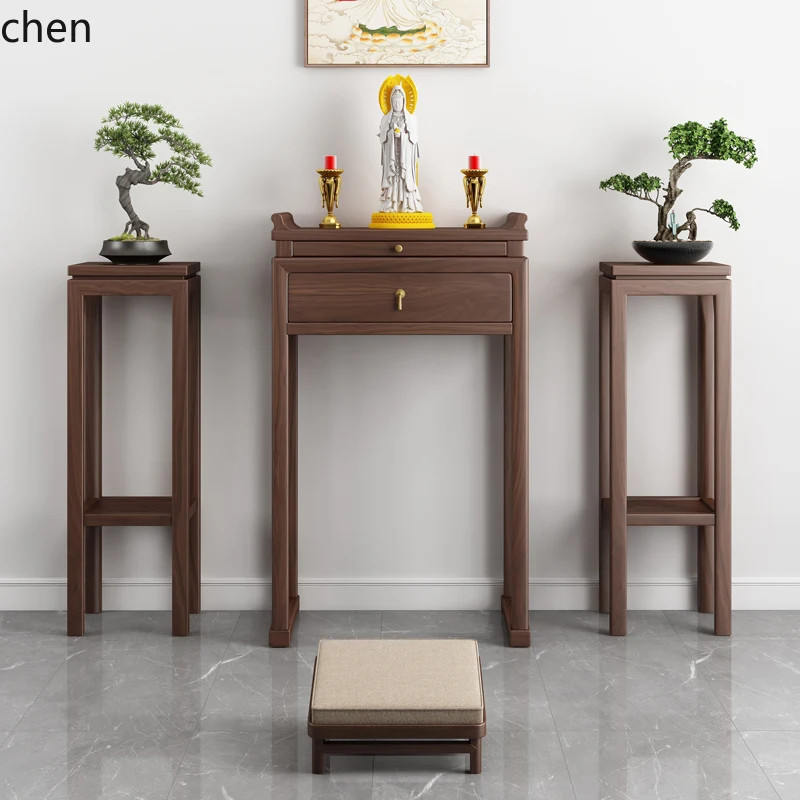 H1 solid wood offering table against the wall, incense case small tribute table offering table