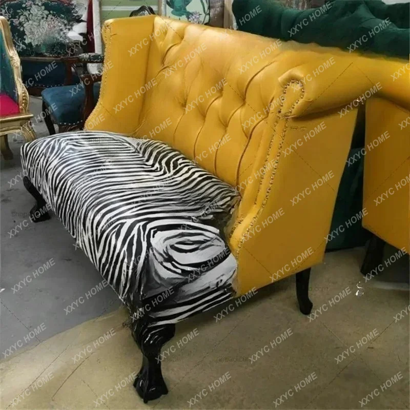 solid wood zebra pattern yellow single sofa chair
