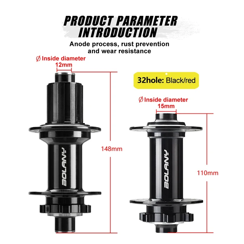 Bolany-Bicycle Boost Hub Disc,Card Brake,32 Holes MTB Bike Hub,NBK 4 Sealed Bearing,Front and Rear Bicycle Thru Axle,15*110mm