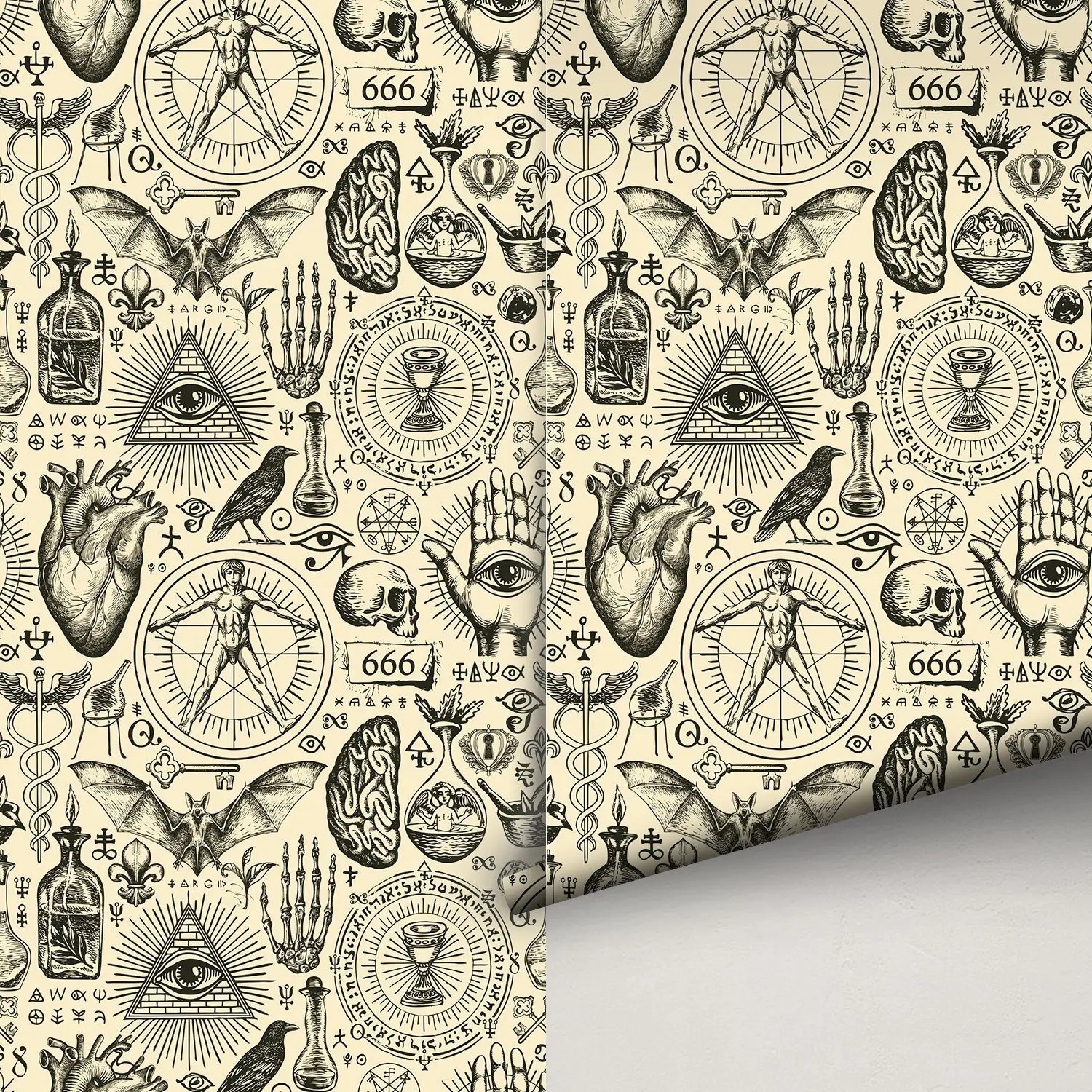 Mysterious Hand Drawn Pattern Wallpaper Waterproof Self Adhesive Cabinet Stickers Pvc Peel and Stick Removable Wallpapers