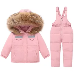 Snowwear Children Clothing 2 pcs Sets Baby Winter Warm Down Jackets Boys Thicken hooded Coat Jumpsuit Girl Clothes Kids Snowsuit