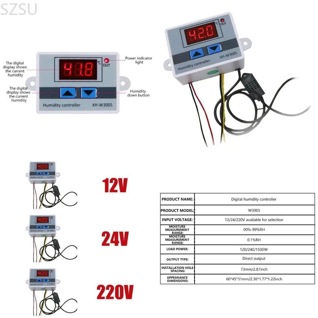 

SZSU 12 В/24 В/220 В Контроллер влажности Датчики влажности Переключатели контроля влажности Переключатели гигрометра Контроллер