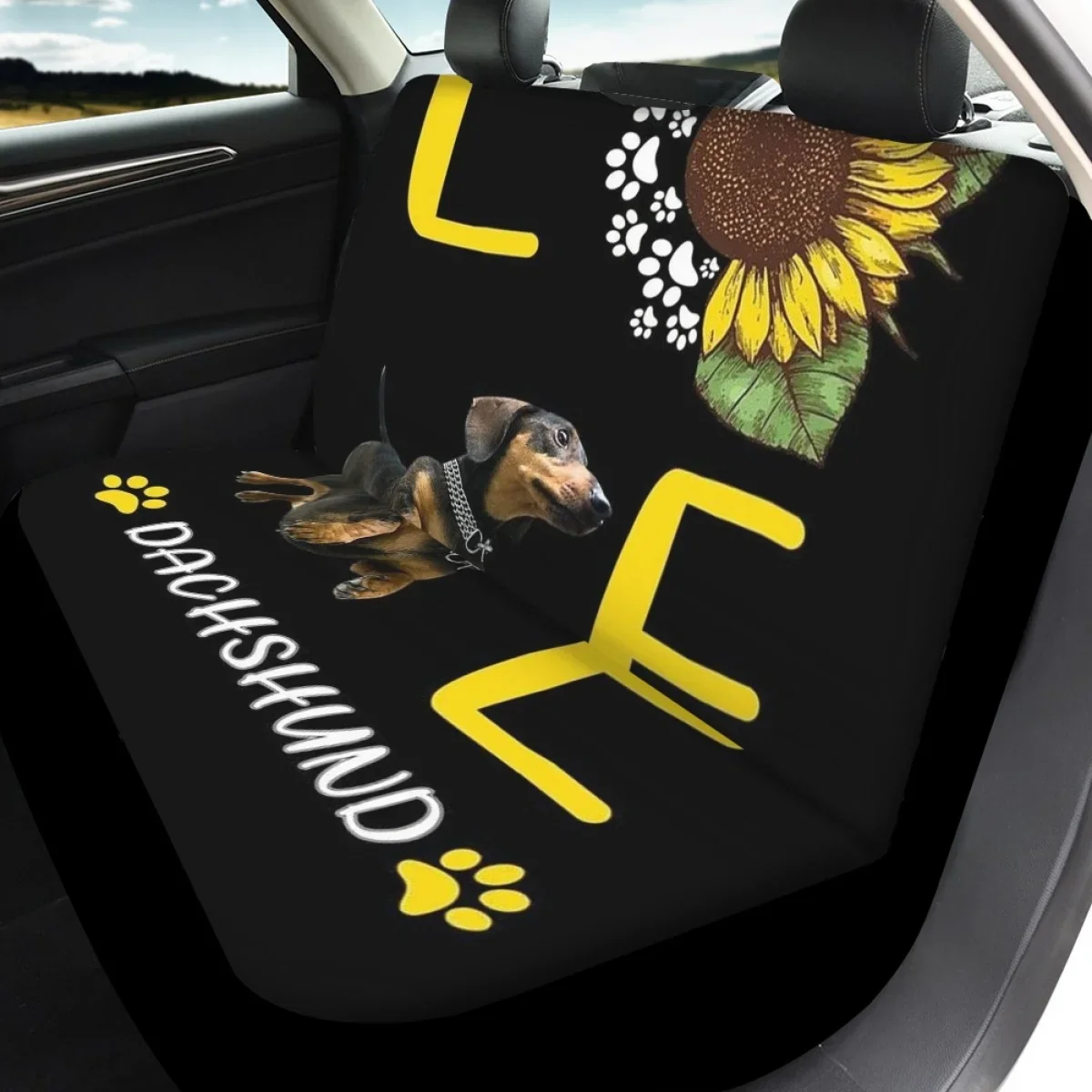 غطاء مقعد السيارة الأمامي والخلفي للنساء مع غطاء مقعد السيارة عباد الشمس، مجموعة عالمية من 4 قطع لإكسسوارات السيارات لشاحنات الشاحنات