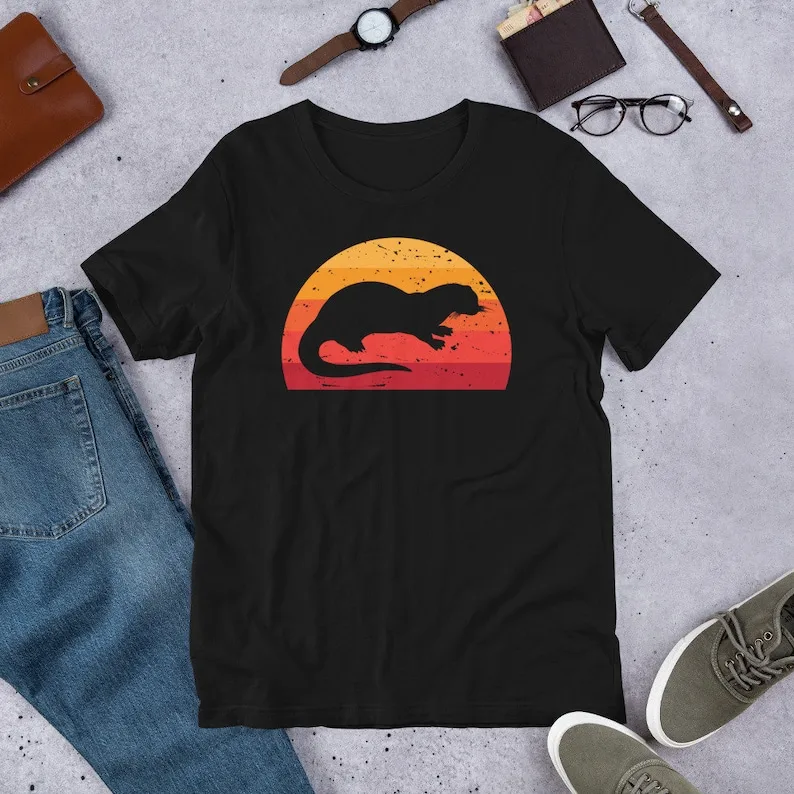 Sea Otter Sunset Retro Shirt | Cute Lutra Animal Lover Tee | Funny Otter Lover Gift Tshirt | Cool Animal Awareness Humor Design