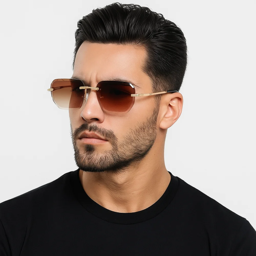 

Cool UV 400 Rimless Sunglasses Square Small Men Sunglasses Frameless Shade Driving Eyewear Outdoor