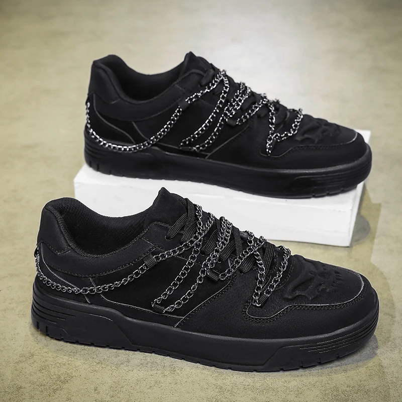 Stylish Niche Low-top Chain Casual Sports Shoes for All Four Seasons Men's Fashion Novel Retro Wear Comfortable Tenis Sneakers