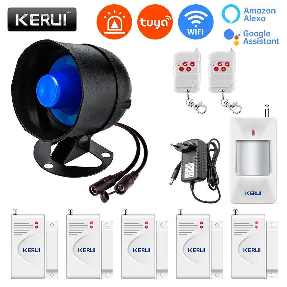 KERUI Tuya Black And Blue WIFI Wireless Loudspeaker Security Alarm System Siren Home Burglar WIFI Tuya APP Remotely Control