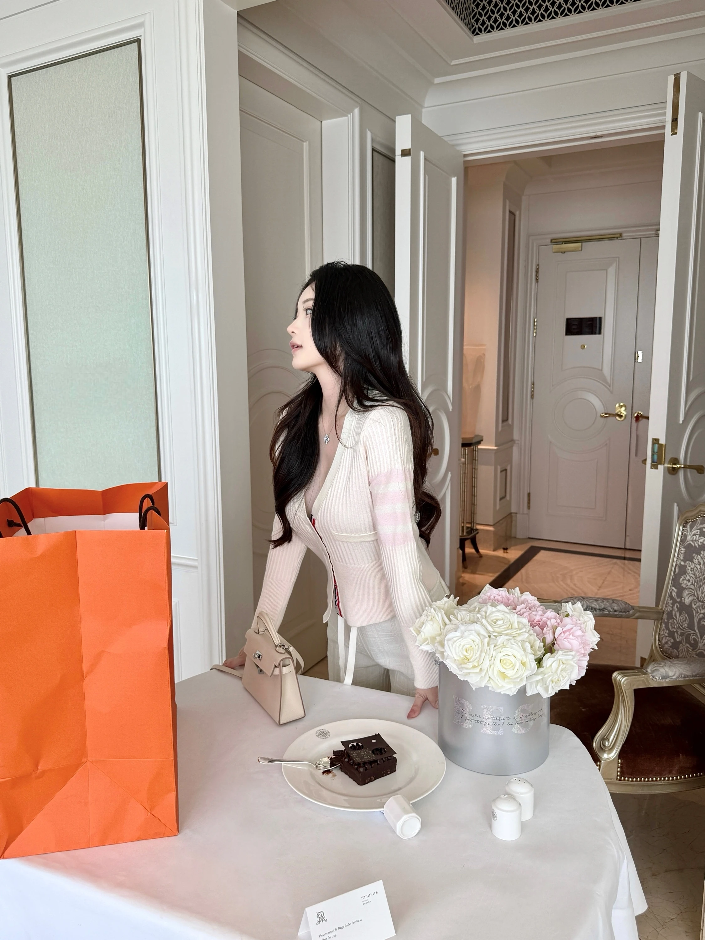 

Qiauuu Cusized Milkake Pink Knitted Open Cardigan Soft Straight Cut ort Striped V-ne Long Sve Women's Faion