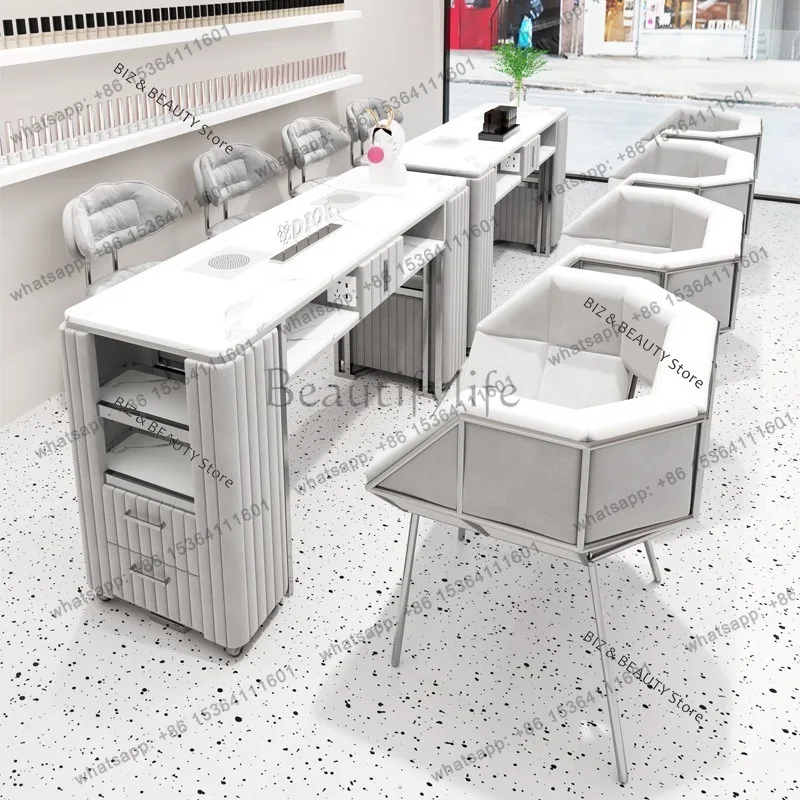 FG Socket Manicure Nail Tables Stainless Steel Including Vacuum Cleaner Nail Tables Cream Style Storage Furniture Tavolo JTN