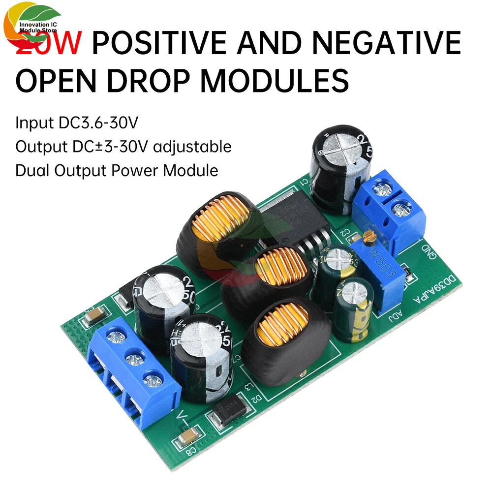 

DC 3.6-30V to DC±3-30V Positive and Negative Boost Module 20W Dual Output Power Supply Module with Terminals