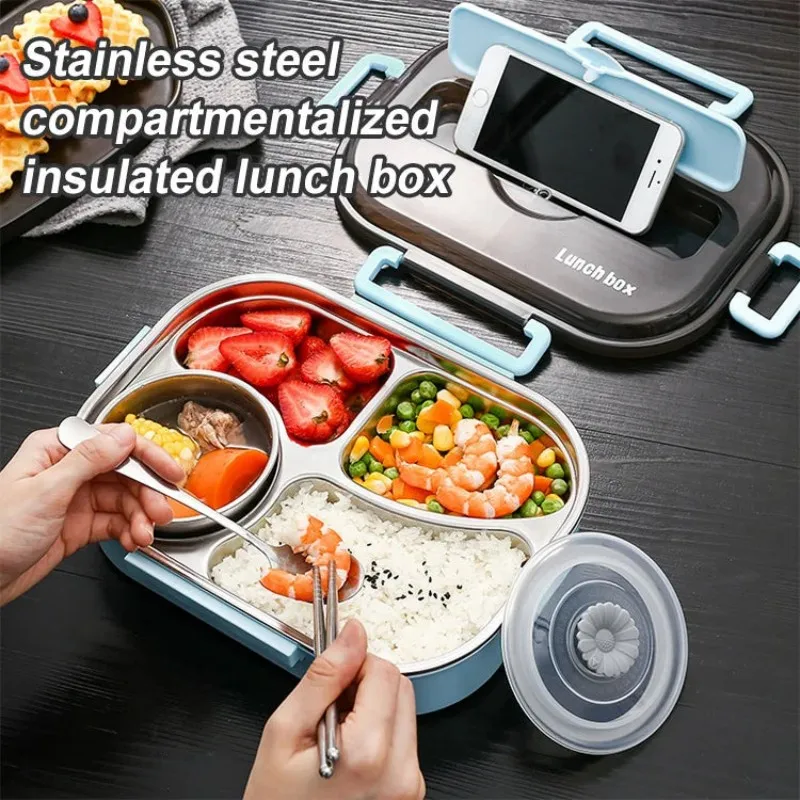 

4 Section Leakproof Bento Lunch Box 304 stainless steel thickened portable insulation bento box for work and school picnic