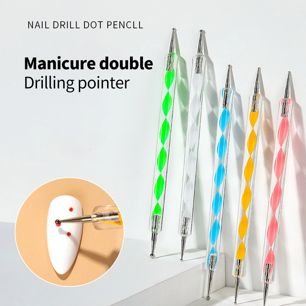 5Pcs/Set Professional 2 Ways Nail Art Dotting Pen Plastic Swirl Wood Marbleizing Steel Rhinestones Pickup Pen Manicure Tools
