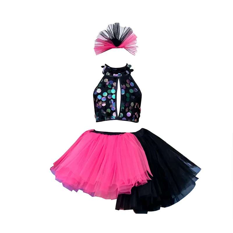 Modern Dance Performance Clothes Girls Cheerleader Jazz Dance Costume Performance Clothing Children's Sequins Puffy Skirt Girls