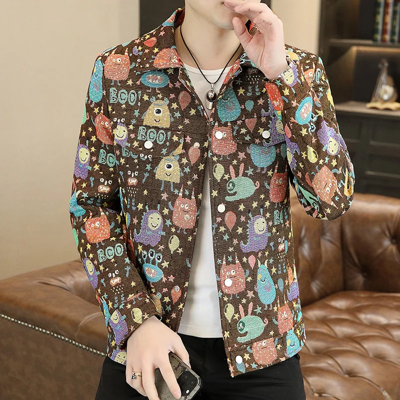 

2025 spring new style coat Men's Classic Fashion jacket autumn Men's Casual Plush High Quality Printed pattern jackets male