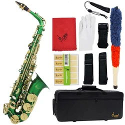 Eb Alto Green White Shell Carved Saxophone With Cloth Box  Beautifully Carved High Quality Woodwind Musical Instrument