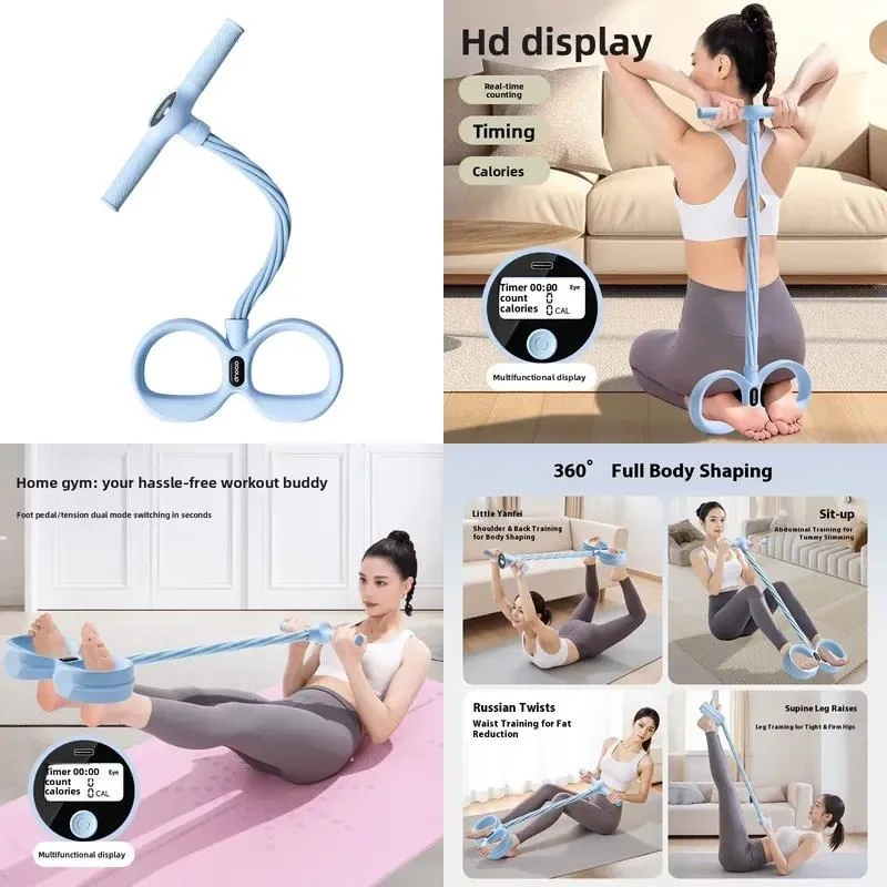 Multifunctional eco-friendly silicone home yoga training equipment with 6-tube foot pedal tension strap and yoga rope