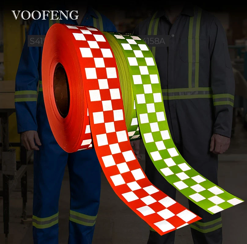 VOOFENG High Intensity Checkered Reflective Oxford Webbing Sewing on Clothes Workwear Warning Tape Safety Mark RS-11WT