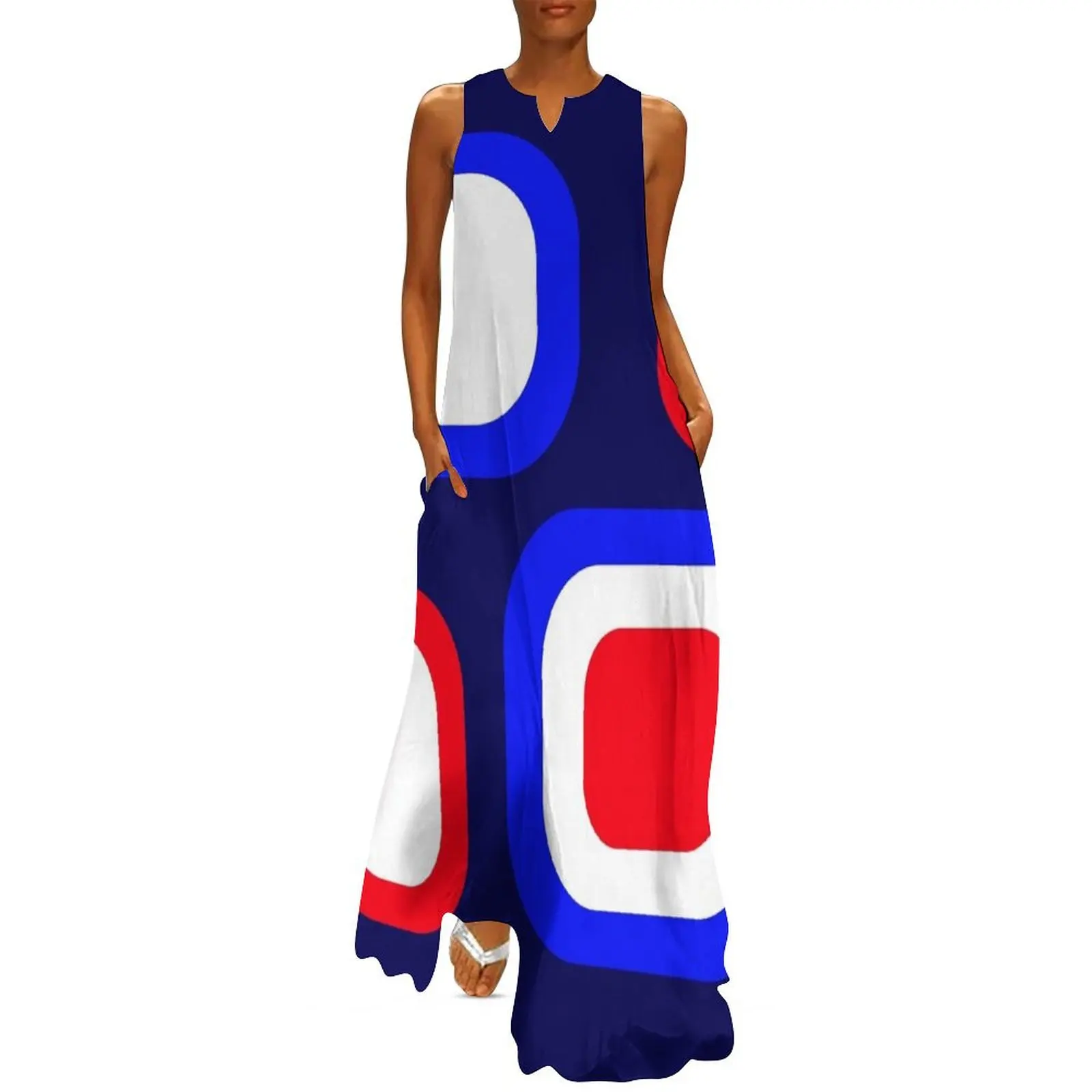 

Retro Red, White and Blue Color Blocks Long Dress sexy short dresses daring Long dresses Woman's evening dress Dress