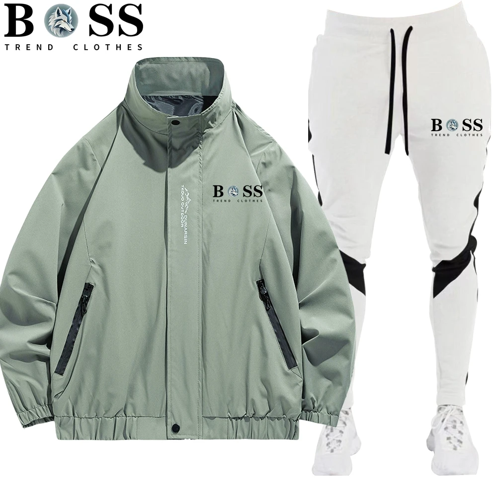 TREND CLOTHES 2025 Spring New Men's Set Jacket Sports Pants Two Piece Sports Casual Stand Neck High Quality Jacket