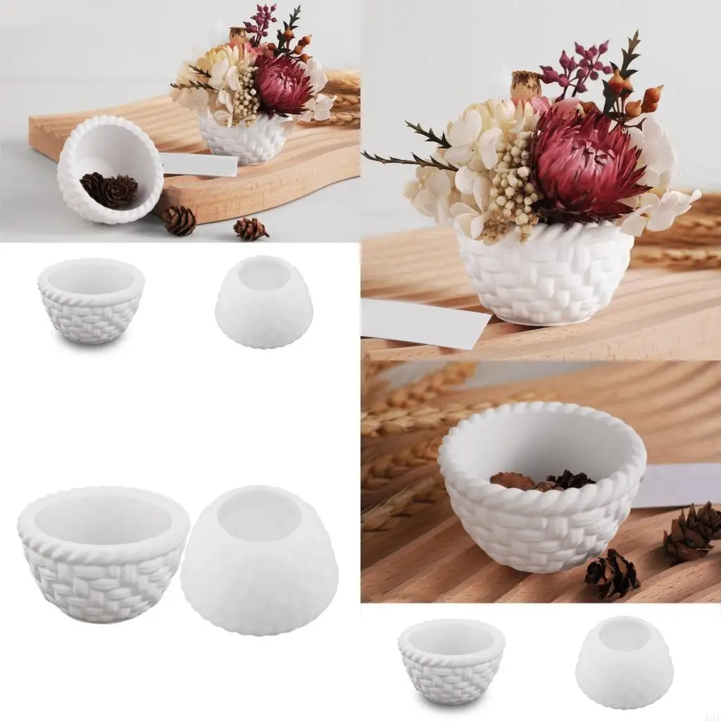 

J2FE Silicone Cup Molds Holder Molds Flower Basket Planter Molds Silicone Texture for Candle