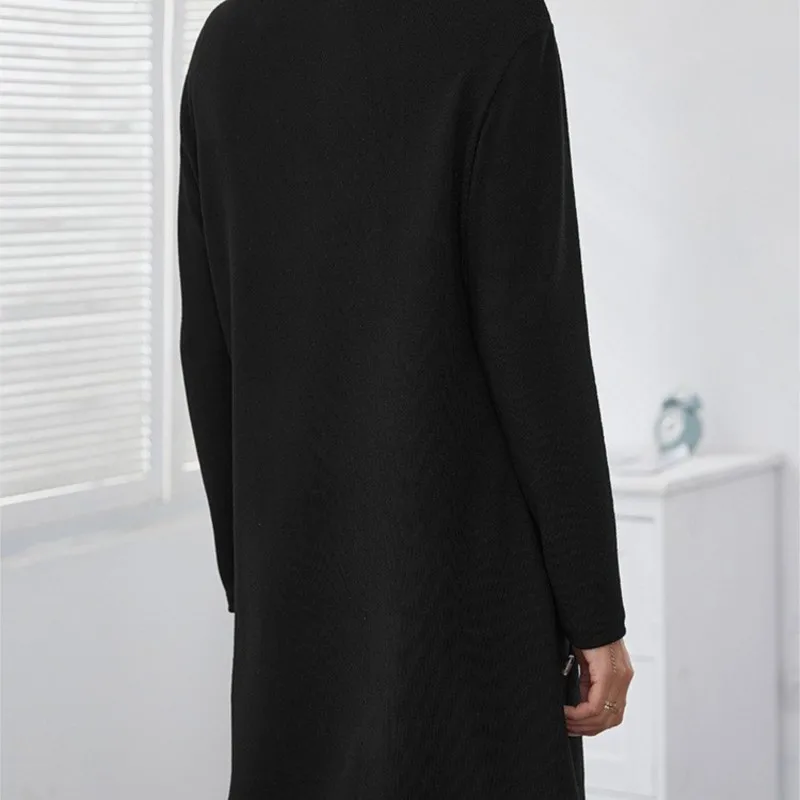Robe décontractée à manches longues et col rond pour femme, vêtement ample et simple, couleur unie, à la mode, pour les déplacements, automne et hiver