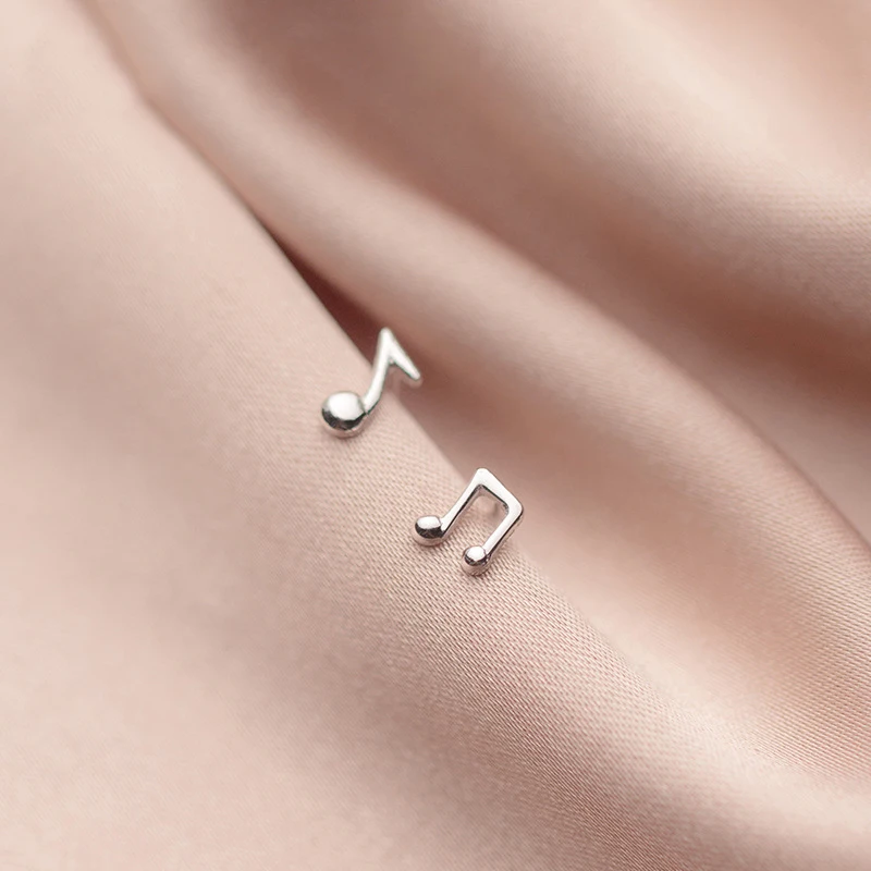 MloveAcc 925 Sterling Silver Tiny Cute Small Musical Symbol Shape Asymmetric Stud Earrings Fashion Jewelry for Women Teen Girls