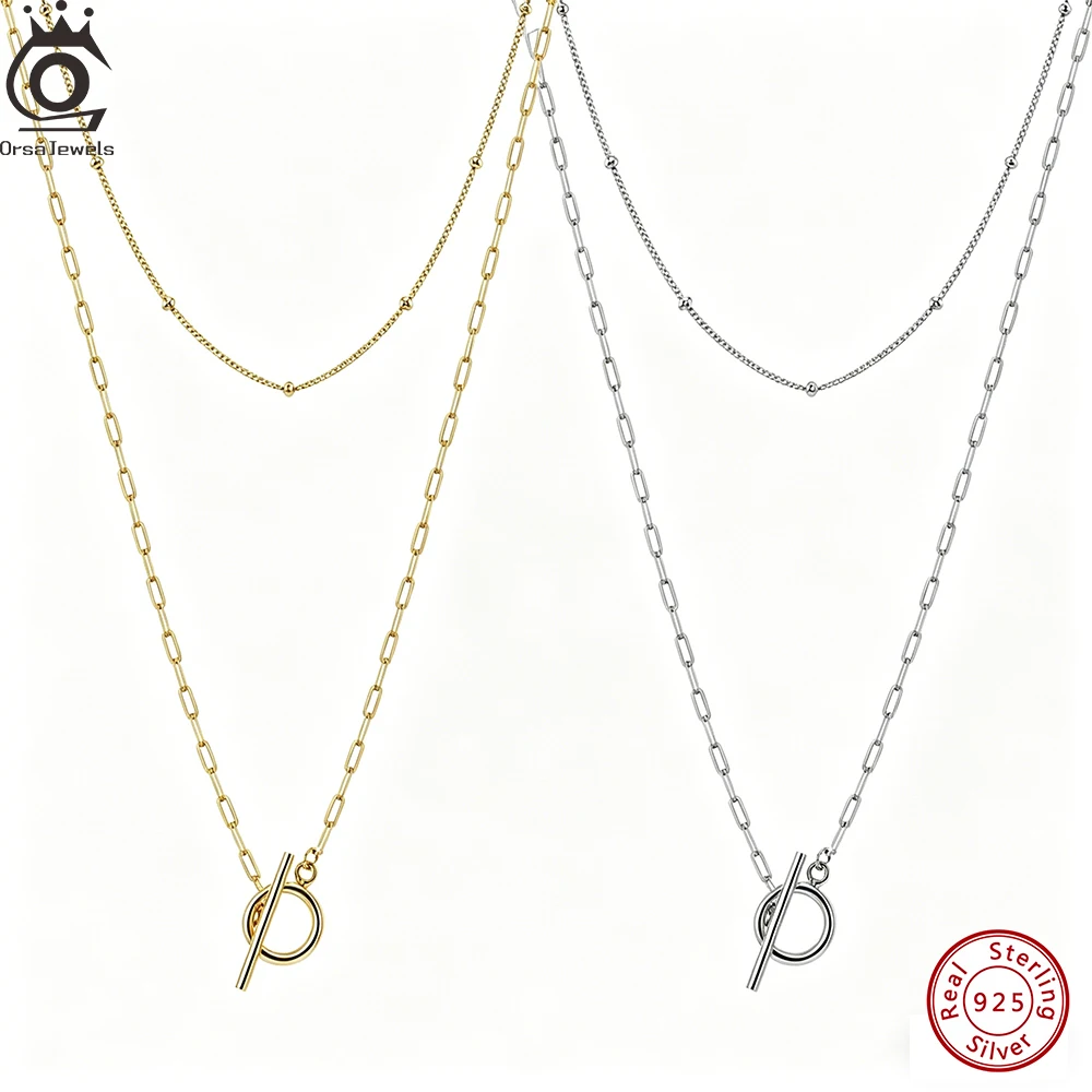 

ORSA JEWELS Fashion 925 Sterling Silver Causal Layered Necklace for Women Summer Sexy Choker Chain Jewelry Accessory BQN47