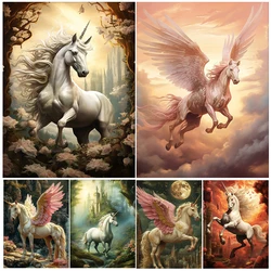 Pegasus Folklore Fairytale,Abstract Wall Art Canvas Painting Whimsigoth Unicorn Surreal Fantasy Art Poster And Print Home Decor