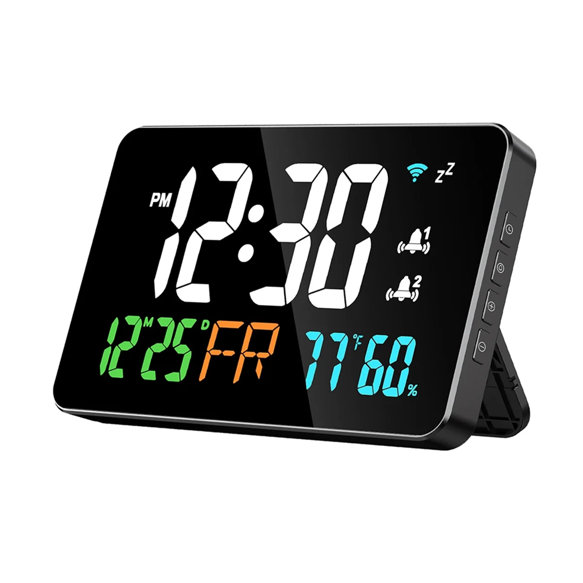 

B23B Digital Clock Alarm Clock WiFi Clock, Extra Large Letters, Temperature and Humidity, Calendar, Week, 4-Level Brightness