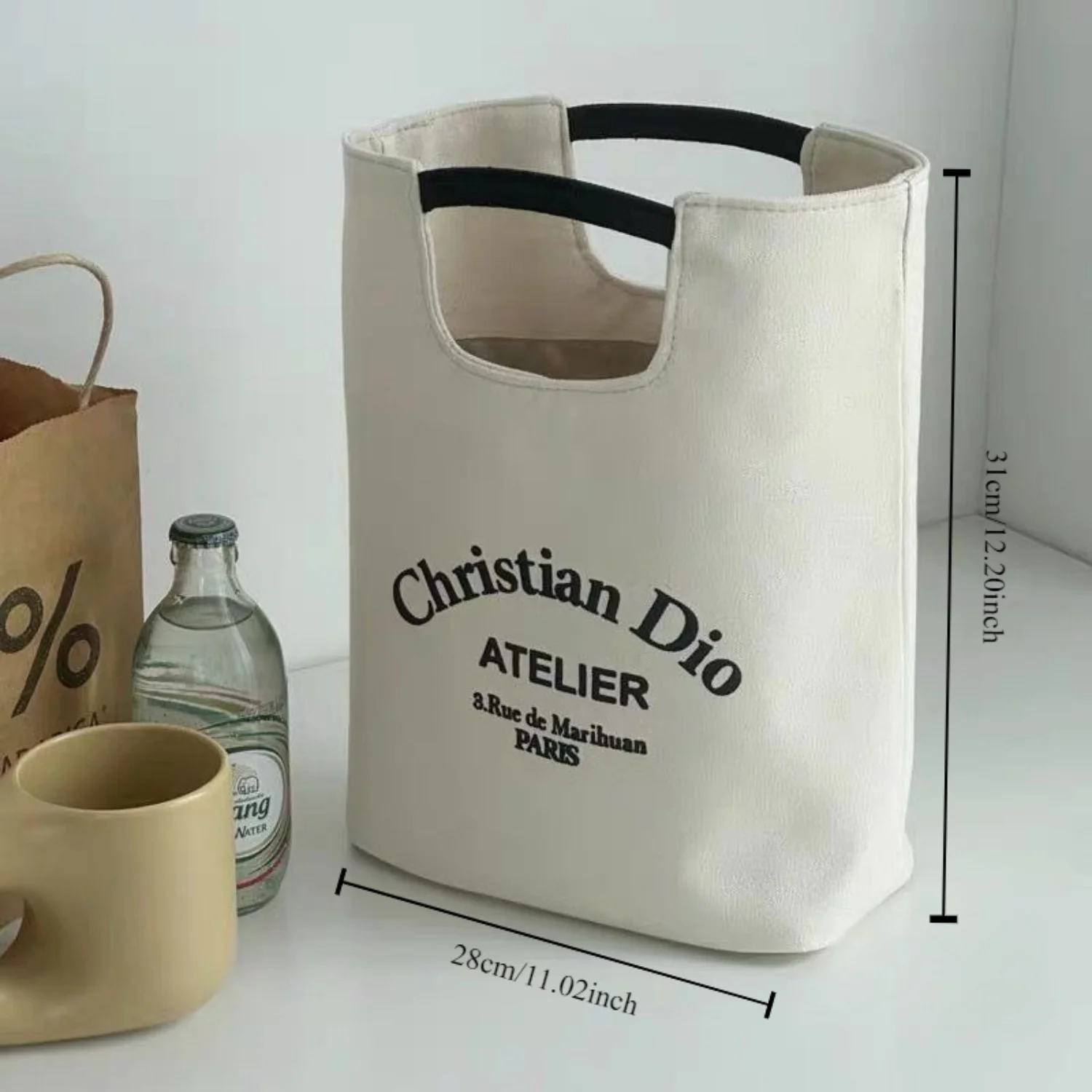 Portable Handheld Tote Bag with Letter Print - High-Capacity for Work & Student Lunch, Casual Stylish Design