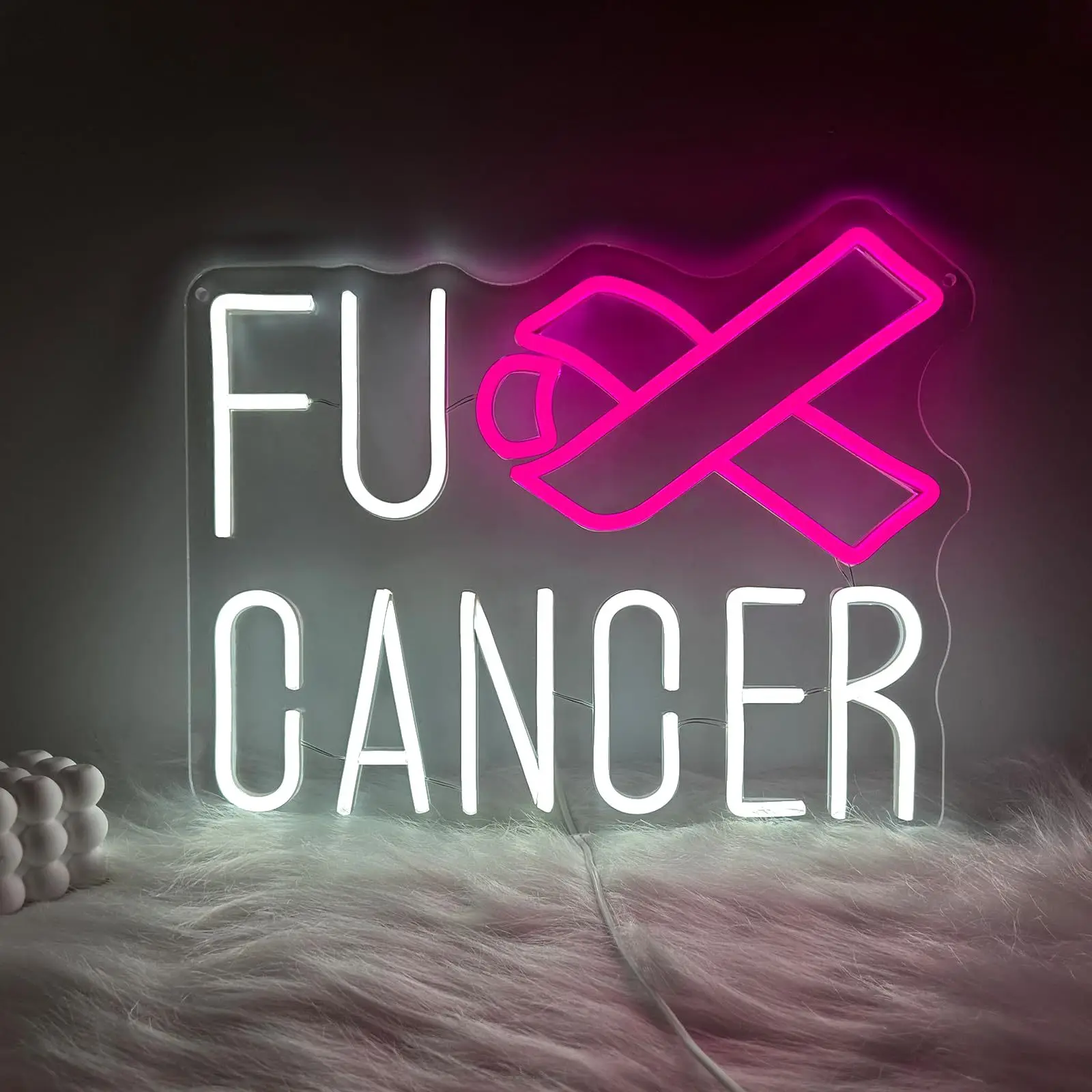 FU CANCER LED Neon - Transparent Acrylic Design, USB Powered Dimmable LED Neon, Fit Wellness Center, Party, Men's Cave Wall Art