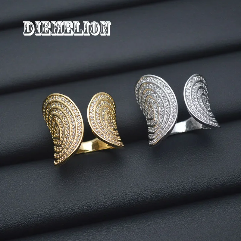 Luxury Two Tone Full Pave Cubic Zirconia Rings for Women Big Wide Open Rings Wedding Party Newly Design Modern Fashion Jewelry