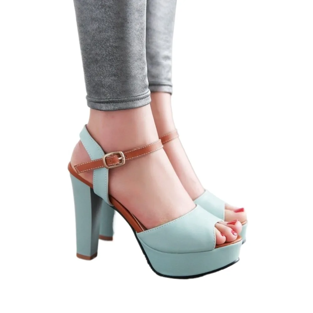 Block High Heels Sandals Women New Arrival Medium Fashion Peep Toe Ankle Strap Big Size 34- 45 Party Ladies Platform Sandals M55