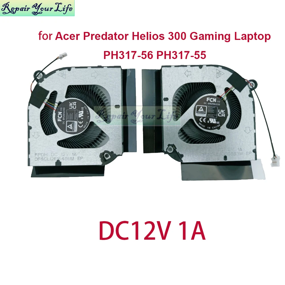 

DC12V NoteBook CPU GPU Cooling Fans for Acer Predator Helios 300 PH317-55 PH317-56-70XJ Gaming Laptop Fan Cooler DC280010VF0 New