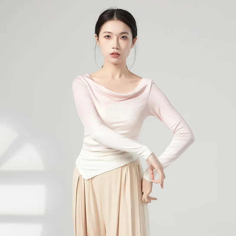 

Классический танцевальный градиентный топ для женщин, рубашка с длинными рукавами, тренировочный костюм, классический костюм для развития себя, китайская народная танцевальная одежда, ханьфу