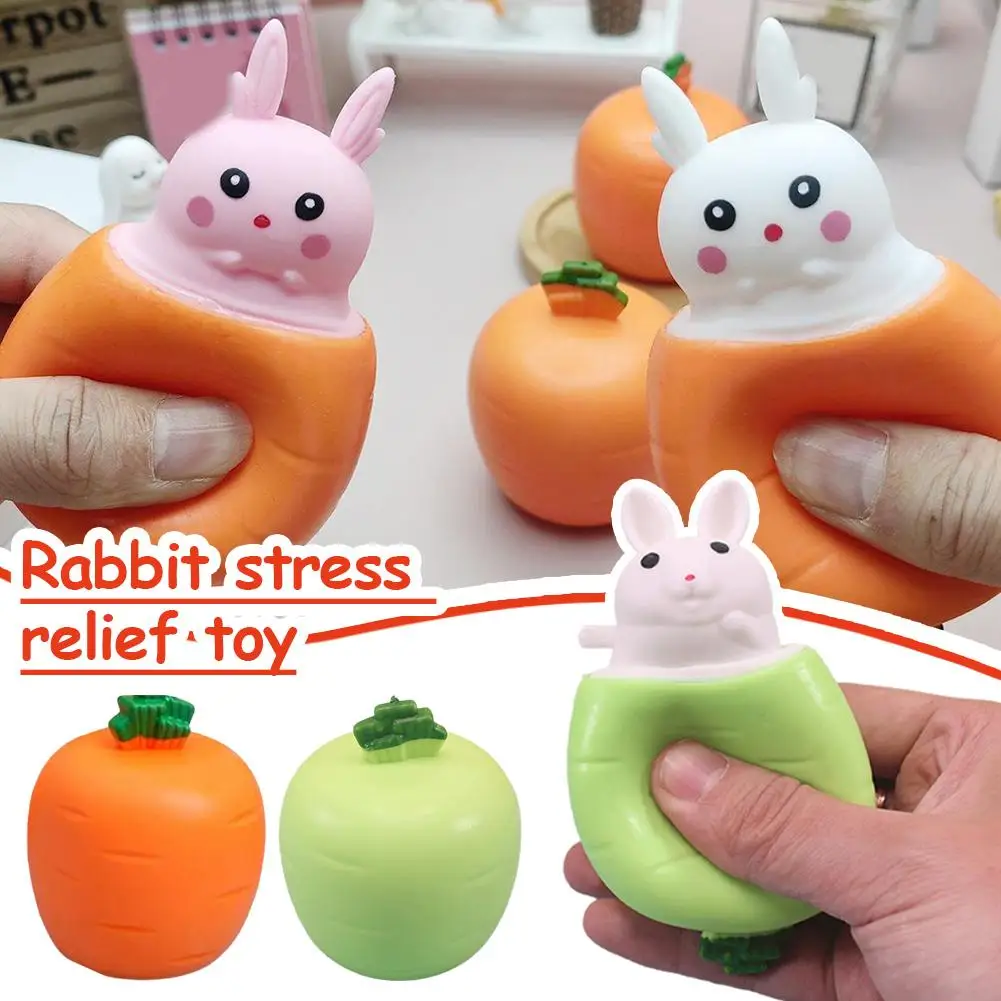 Jouets de pâques lapin carotte Fidget, balle à presser pour enfants, soulage le Stress, jouet Squishy carotte lapin tasse pincement jouets à presser