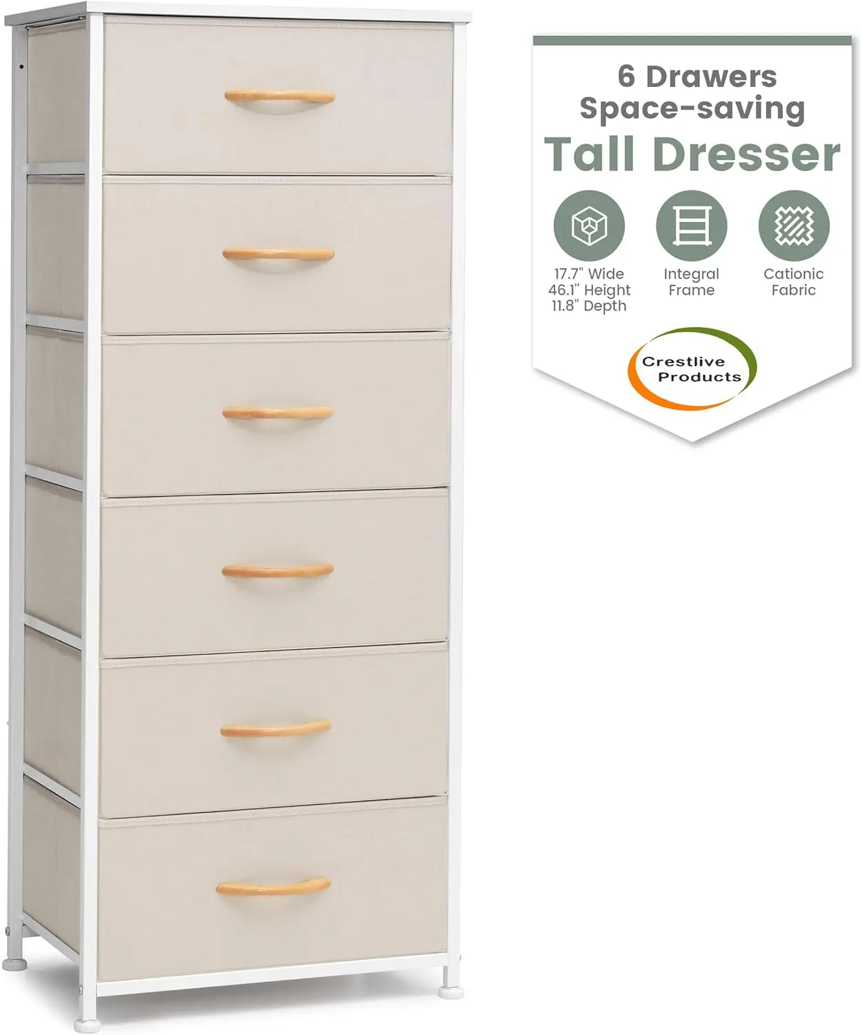 

Tall Dresser for Closet, Vertical Storage Tower - Sturdy Steel Frame, Wood Top, Easy Pull Fabric Bins Handles - Organizer Uni