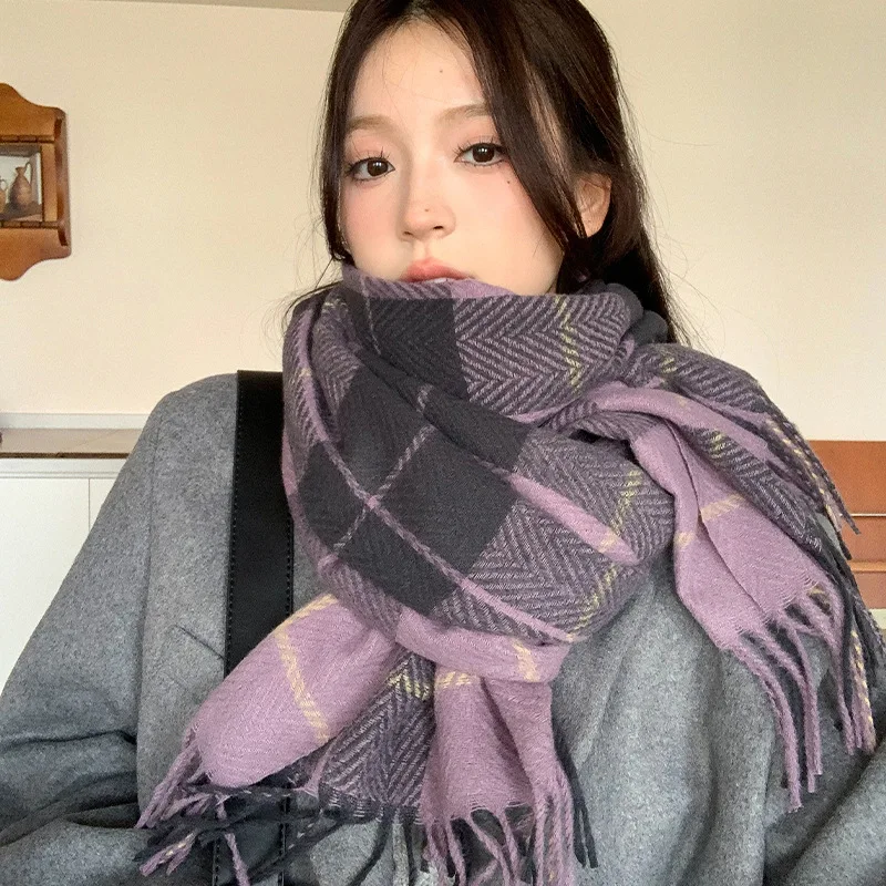 Women Plaid Long Scarf Winter Warm Cashmere Women Pashmina Foulard Bandana Scarves Female Luxury Hijab Tassel Shawl Wraps