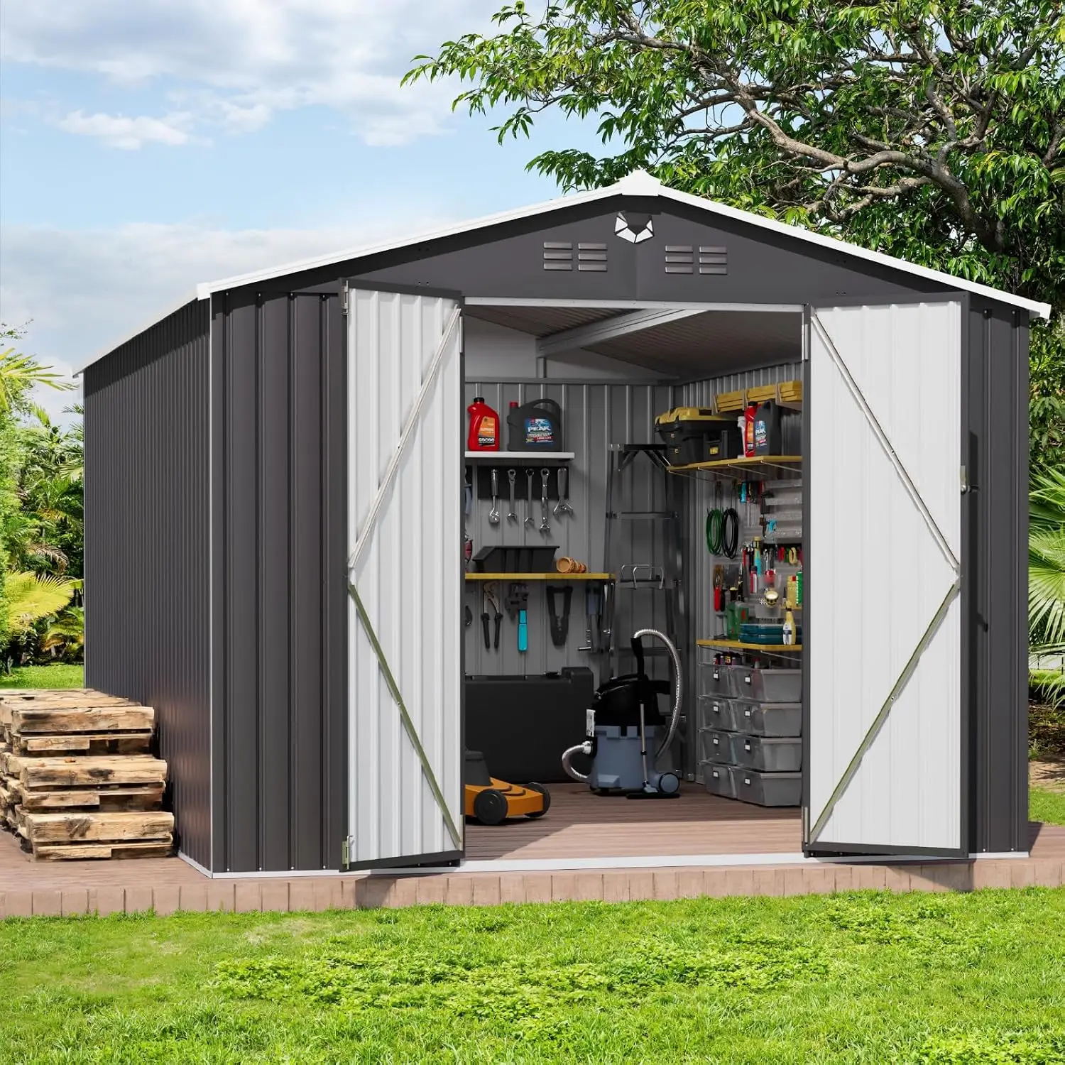 Metal Storage Shed,Outdoor Storage Building 10x14,Large Backyard Sheds with Lockable Doors,Waterproof Outside, Customized