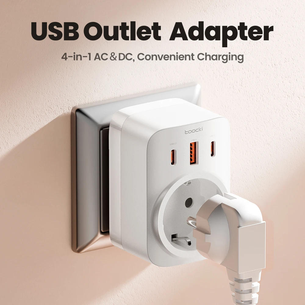 Toocki 30w GaN Charger USB A+Dual Type C Fast Charging With 3800w AC Port Wall Socket For Xiaomi iPhone Huawei Samsung Cellphone